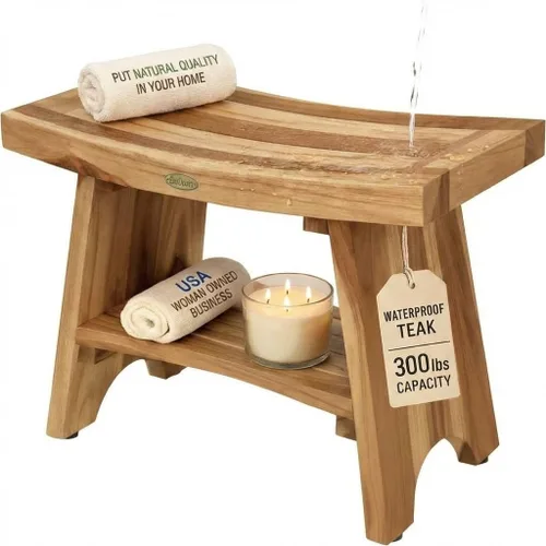 Miniatura 13 de EcoDecors Banco de Ducha de Teca de 18", Capacidad de 300 Libras – Asiento de Baño de Madera Impermeable con Estante, Asiento de Spa para Adultos
