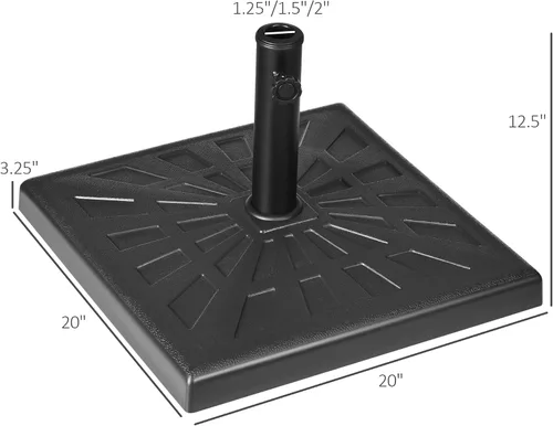Miniatura 7 de Outsunny Base de resina para sombrilla de patio de 42 libras, soporte cuadrado de 20 pulgadas para postes de sombrilla de 1.26 pulgadas, 1.5