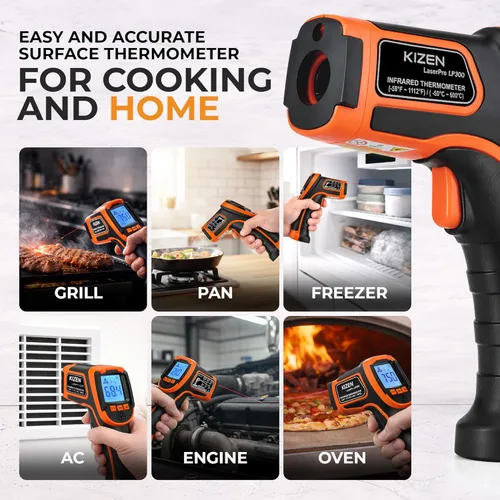 Miniatura 2 de Kizen LaserPro LP300 - Termómetro infrarrojo sin contacto, pistola de temperatura láser digital con pantalla LCD -58.0 °F ~ 1,112.0 °F, emisividad