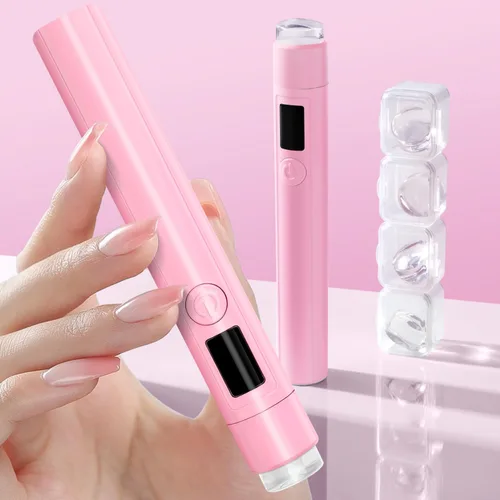 Mini luz UV para uñas, luz UV de mano pequeña portátil rosa para uñas de gel, lámpara de curación flash recargable inalámbrica, lámpara de gel para