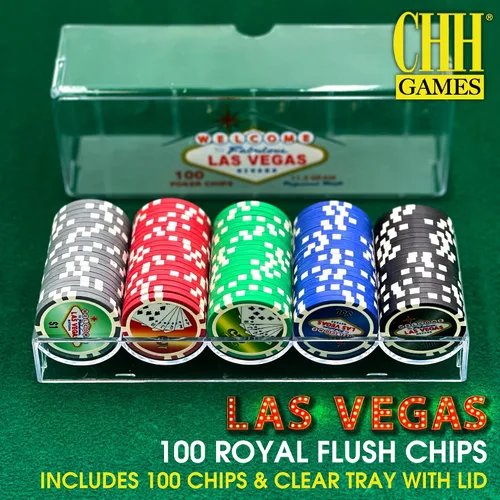 Miniatura 2 de 100 piezas de fichas de póquer con diseño de Las Vegas en bandeja de plástico transparente