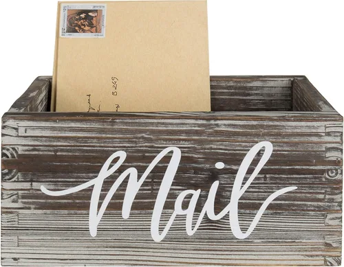 Miniatura 6 de MyGift Caja organizadora de almacenamiento para correo, madera soplada con diseño de escritura de correo, cartas de escritorio, billetes, notas