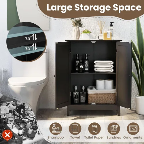 Miniatura 5 de COSTWAY Armario de almacenamiento de baño, organizadores de baño independientes y almacenamiento con puertas y estante ajustable, gabinete de piso
