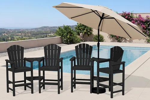 Miniatura 18 de KINGYES Aruba - Juego de 4 sillas Adirondack altas de HDPE con bandejas de conexión dobles, silla Adirondack de altura de barra en relieve para 2