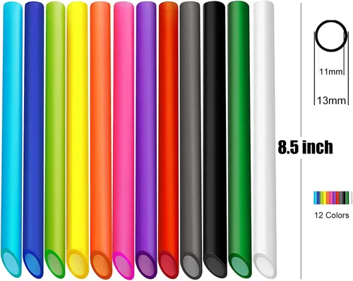Miniatura 2 de ALINK 12 pajitas reutilizables para boba, 13 mm x 21.6 cm pajitas de plástico de colores para batidos, perlas de tapioca con 2 cepillos de limpieza