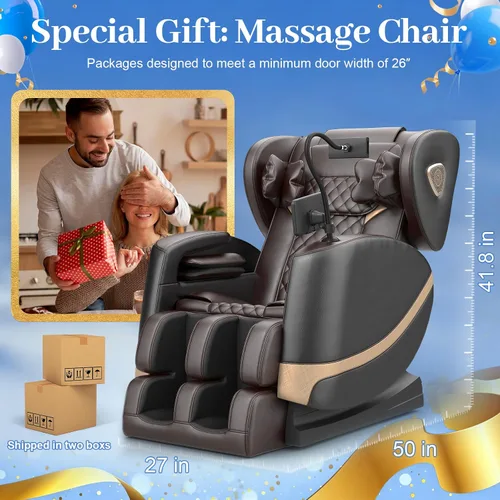 Miniatura 2 de FURNIMAT Silla de masaje de cuerpo completo, silla de masaje de gravedad cero con 10 rodillos fijos, bolsas de aire, calefacción, masaje de pies