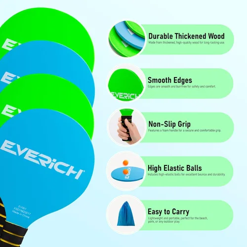 Miniatura 3 de Set de pelota con paletas – Juego de raquetas para interiores y exteriores para niños, adolescentes y adultos, elementos esenciales