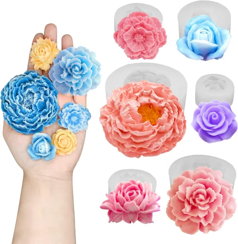 Miniatura 7 de Juego de 6 moldes de fondant de flores 3D, moldes de silicona rosa para hacer jabón de velas, decoración de postres hechos a mano, decoración de 6