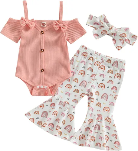 Miniatura 65 de Sejardin Ropa de verano para bebé y niña, recién nacida, manga corta, con letras, mameluco elástico con diadema