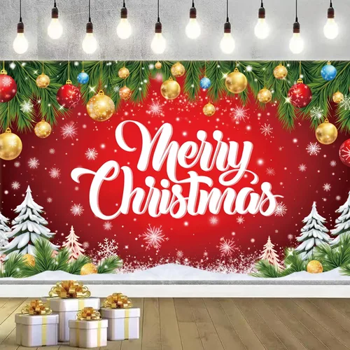 Pancarta de Feliz Navidad de 71 x 43 Pulgadas Decoración – Fondo Grande Rojo de Fotografía de Navidad para Interiores y Exteriores, Decoraciones de