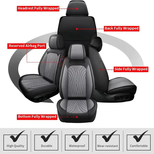 Miniatura 7 de DISUTOGO Juego completo de fundas de asiento de automóvil para Kia Seltos 2021-2024, de piel sintética, transpirable, impermeable, fundas de asiento