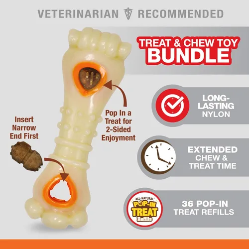 Miniatura 2 de Nylabone Hueso de Nuca Pop-in Juguete Dispensador de Golosinas Poderoso con 30 Recargas, Juguete Interactivo de Dispensación de Golosinas