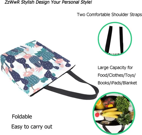 Miniatura 2 de ZzWwR Elegante bolso de hombro extra grande con patrón lindo para playa, viajes, fin de semana, gimnasio, compras de comestibles, Cactus