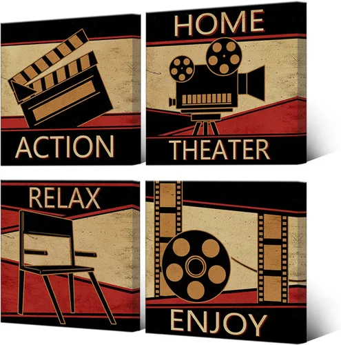 HOMEOART Lienzo decorativo de cine en casa, impresiones artísticas para pared, sala de cine, decoración de sala de medios, enmarcada lista para