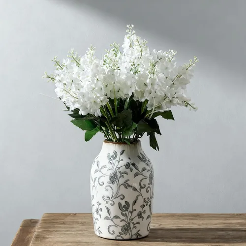 Miniatura 21 de SIDUCAL Jarrón Vintage Azul y Blanco Cerámica Chinoiserie Floral de 6 Pulgadas Jarrón Retro de Porcelana Azul y Blanca con Efecto Agrietado