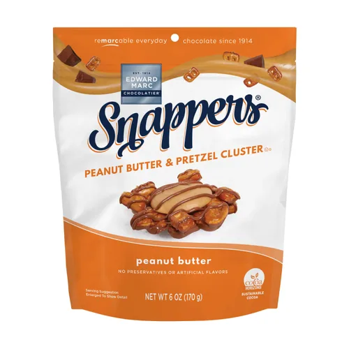 Miniatura 13 de Edward Marc Snappers Racimo de Caramelo Dulce y Pretzels - Bocadillo Crujiente de Pretzel con Chocolate Negro y Sal Marina para Adultos y Niños - 6