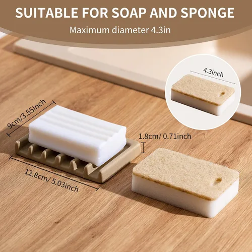 Miniatura 2 de Tanew Jabonera de cerámica autodrenante, soporte para jabón de barra, jabonera de cascada, soporte para jabón de ducha, soporte para esponja