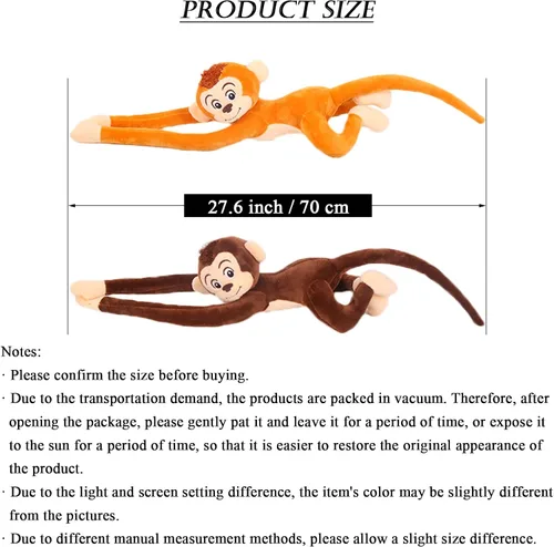 Miniatura 5 de zhidiloveyou 2 piezas de mono de peluche colgante de peluche lindo mono de juguete para niños adultos, 27.6 pulgadas Marrón oscuro+marrón claro