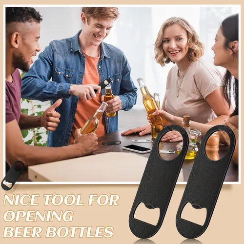 Miniatura 4 de 30 abridores de botellas planos de 3.5 x 1.18 pulgadas, abridor de botellas de cerveza de acero inoxidable negro, hoja de barra resistente, abridor