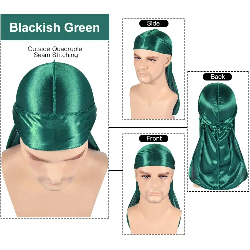 Miniatura 13 de Paquete de 3 piezas de durags sedosas para ondas de hombres, de regalo 1 gorra para marcar las ondas, talla única