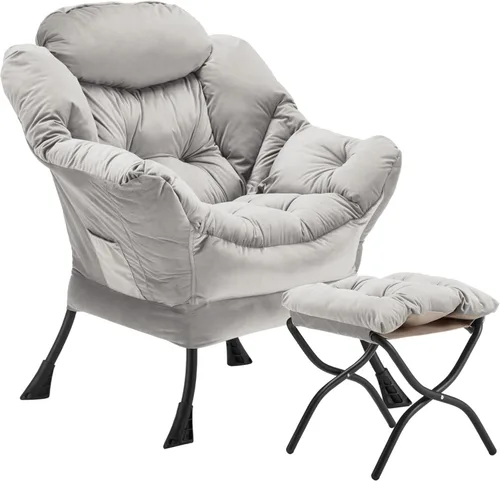 Miniatura 11 de Youtanic - Silla de Tela de Terciopelo Grueso y Acolchado, Cómoda Silla de Estar Contemporánea con Marco Estable, Sillón de Sofá de Ocio