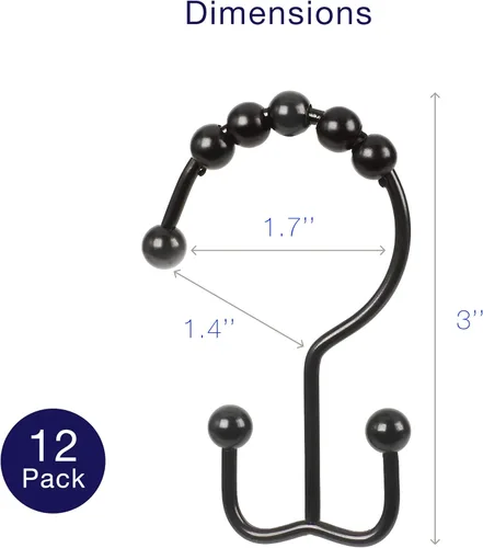 Miniatura 3 de 2 lbDepot - Ganchos de anillos para cortina de ducha – Acero inoxidable 18/8 de alta calidad – Ganchos dobles con rodillos de fácil deslizamiento