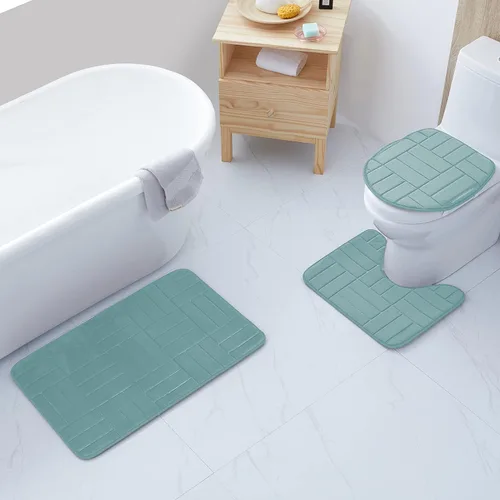 Miniatura 8 de All American Collection - Juego de 3 tapetes de baño de espuma viscoelástica con diseño de corona de felpa suave antideslizante para ducha, baño