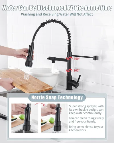 Miniatura 3 de Grifo de cocina con dispensador de jabón, grifos de fregadero de cocina de resorte de una sola manija con rociador desplegable y placa de cubierta