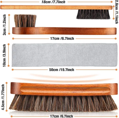 Miniatura 3 de Kit de 4 cepillos para zapatos de pelo de caballo, aplicadores de limpieza de piel, botas, cepillos de cuidado de gamuza con paño de microfibra