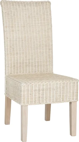 Miniatura 4 de SAFAVIEH Muebles - Juego de 2 sillas de comedor de mimbre Arjun - Blanco lavado - Ratán - Diseño tejido costero - Ideal para comedor, cocina, altura
