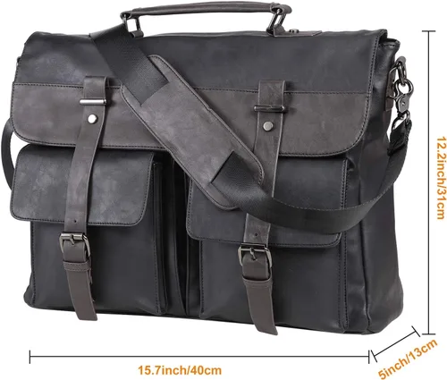 Miniatura 3 de Bolso bandolera de cuero para hombre, 14, 15.6, 17.3 pulgadas, bolso de cuero vintage para laptop, maletín, bolsa de trabajo grande