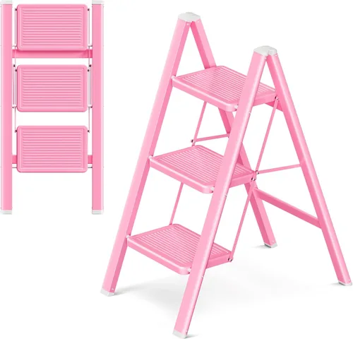Miniatura 13 de Escalera plegable de 2 escalones con pedal ancho antideslizante, capacidad de 330 libras, escalera portátil ligera para uso en el hogar y la cocina