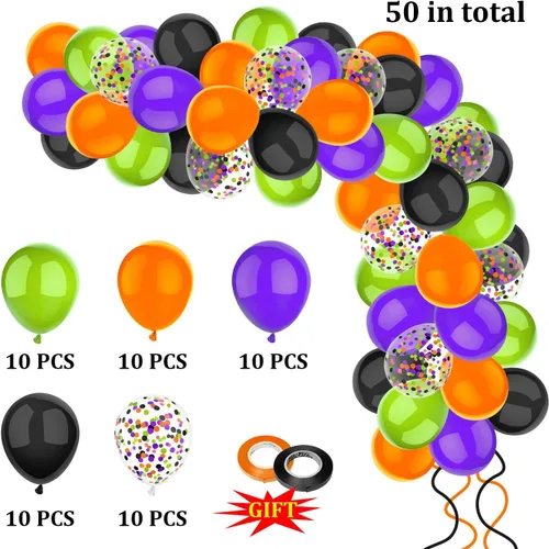 Miniatura 3 de 50 Piezas Globos de Halloween de 12 Pulgadas Naranja Negro Morado Verde Globos de Confeti para Halloween Fiesta de Dulce o Truco Fiesta Fantasma