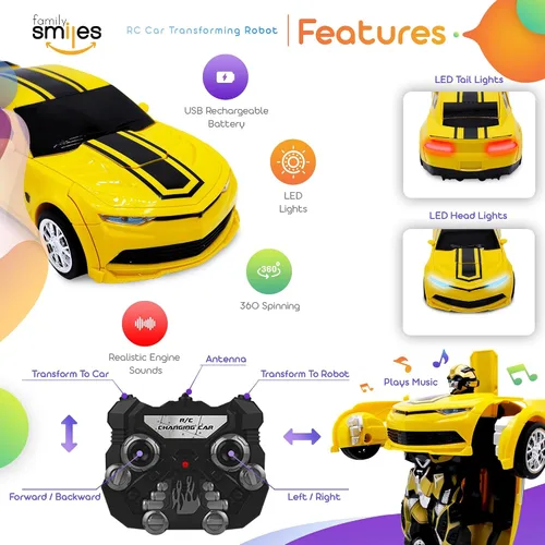 Miniatura 6 de Juguete de control remoto para niños, coche deportivo, robot transformador, vehículo a control remoto, juguetes para niños de 8 a 12 años