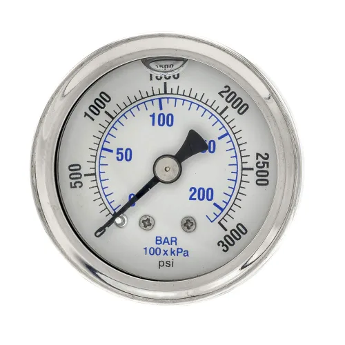 Miniatura 2 de Paquete de 2 manómetros de presión de montaje trasero central relleno de líquido con dial de 1.5 pulgadas, 0-3000 PSI, conexión NPT macho de 1/8