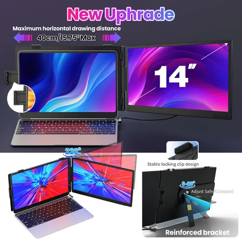 Miniatura 4 de CIDETTY Extensor de pantalla para portátil de 0.27 pulgadas, ultrafino, monitor portátil dual de 14 pulgadas FHD 1080P IPS, USB-C/HDMI Plug & Play