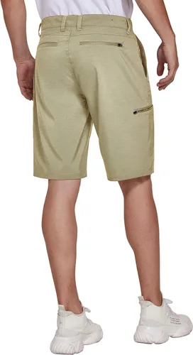 Miniatura 3 de PULI Pantalones cortos de golf híbridos para hombre, estilo casual, chino, elástico, frente plano, ligero, de secado rápido con bolsillos