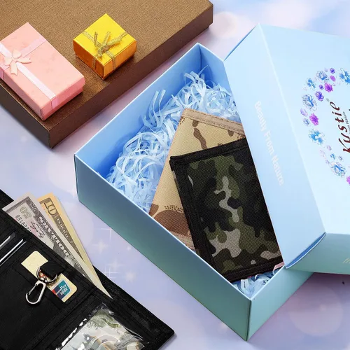 Miniatura 7 de Carteras de 3 piezas para niños y niñas de 6 a 18 años, billeteras de lona triples con adhesivo y bolsillo con cremallera para adolescentes, regalo