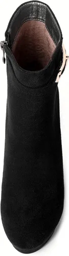 Miniatura 3 de MERRORI Bukle - Botas altas de tacón alto para mujer, puntera redonda, plataforma de gamuza sólida, de 4 pulgadas