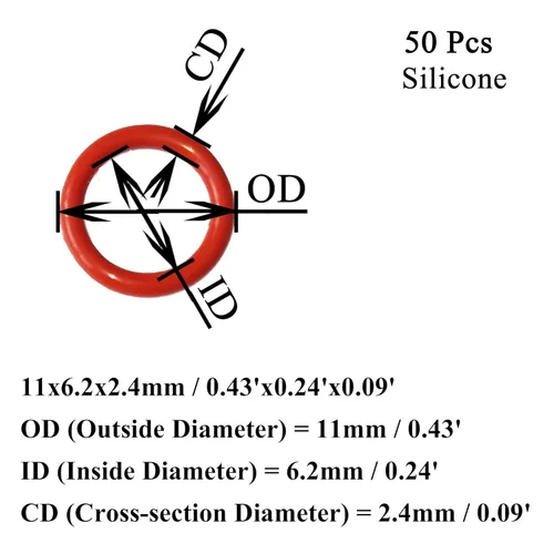 Miniatura 2 de [50 piezas] Juntas tóricas de silicona rojas de 0.433 in de diámetro exterior 0.244 in de diámetro interior, 0.094 in de ancho, junta métrica