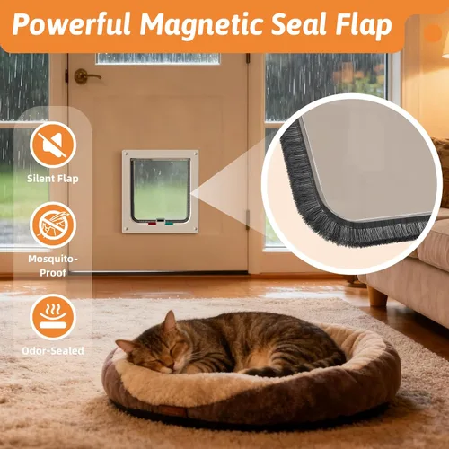 Miniatura 5 de Puerta de gato para ventanas, tamaño exterior de 11 x 9.8 pulgadas, puerta resistente a la intemperie para mascotas con cerradura de 4 vías, puerta