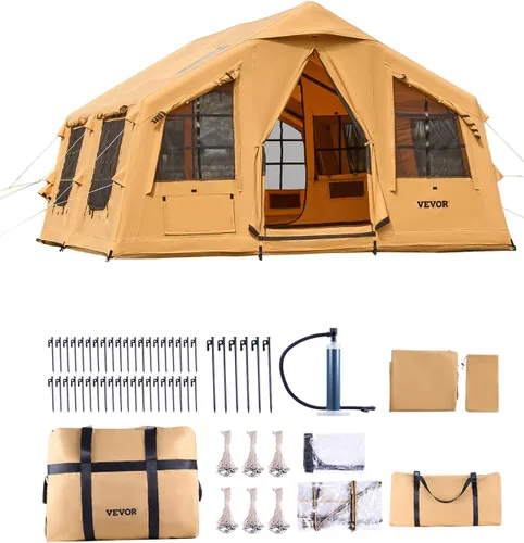 Miniatura 17 de VEVOR Tienda de campaña inflable para camping, tienda inflable de fácil instalación con bomba de mano, tienda de campaña Glamping para 4 estaciones