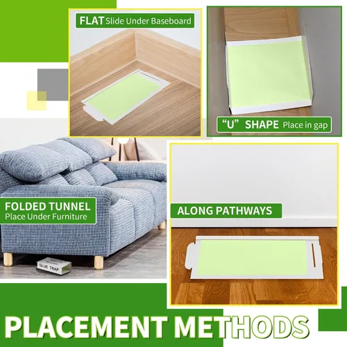 Miniatura 6 de Qualirey Paquete de 10 trampas adhesivas para ratones, trampas verdes de alto contraste para ratones para interiores para el hogar, preperfumadas
