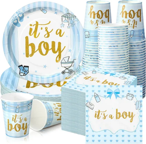 Miniatura 45 de Hushee 200 piezas de platos de papel, servilletas y vasos florales para baby shower, juego de vajilla para fiesta de baby shower, vasos y Rosa