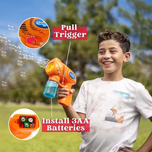 Miniatura 4 de JOYIN - Juego de 3 pistolas y 3 soluciones de burbujas para niños, juguete lanzador de burbujas para verano, recuerdos de fiesta, cumpleaños, Sólido