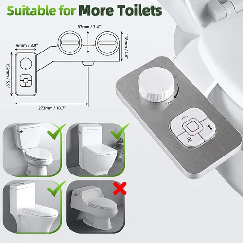 Miniatura 7 de SAMODRA Accesorio para bidé, accesorio no eléctrico para asiento de inodoro de bidé con agua fría y controles de presión, boquillas dobles Níquel