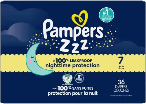 Miniatura 15 de Pampers ZZZ Pañales Nocturnos, Talla 7 (41+ libras), 36 Unidades, Protección Nocturna Pañales Desechables para Bebé, Protección Nocturna contra