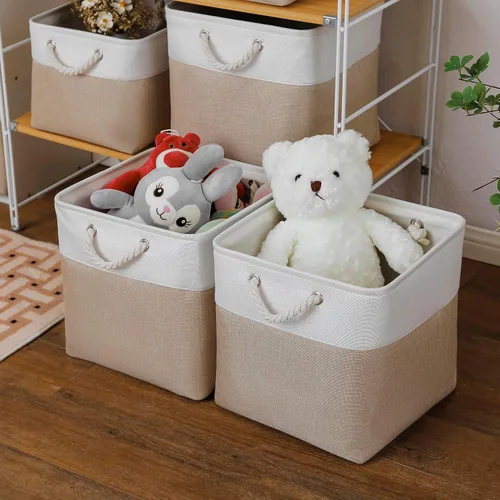 Miniatura 3 de MidmmVick Contenedores de Almacenamiento Cúbicos de 13 x 13 Pulgadas, Paquete de 6 Contenedores de Tela Plegables Extra Grandes con Cuerdas, Cubos