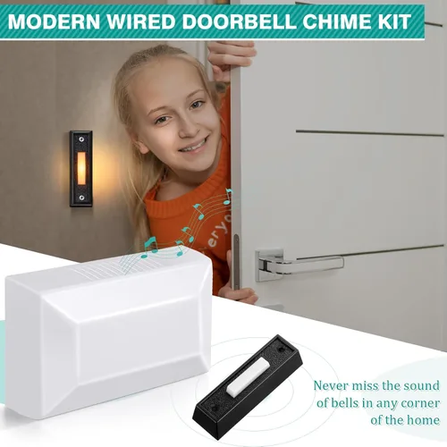 Miniatura 2 de Saillong Kit de timbre de puerta con cable, 2 botones de timbre iluminados de 16 V 10 VA con dos notas para timbre delantero, puerta trasera y Negro