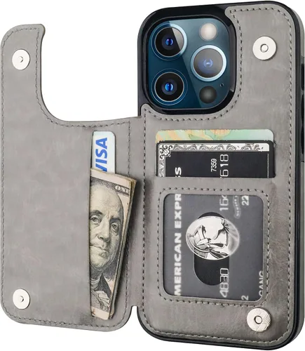 Miniatura 9 de ONETOP - Funda tipo cartera compatible con iPhone 13 Pro con soporte para tarjetas, funda de piel sintética con ranuras para tarjetas, doble cierre